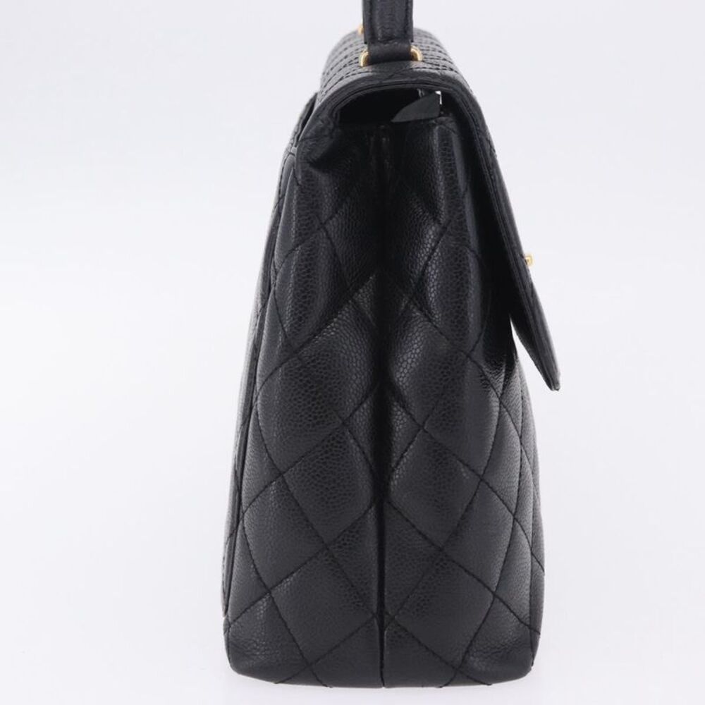 Chanel Coco Top Handle Quilted Caviar With Lizard Black Leather Handbag - Picture 4 of 16